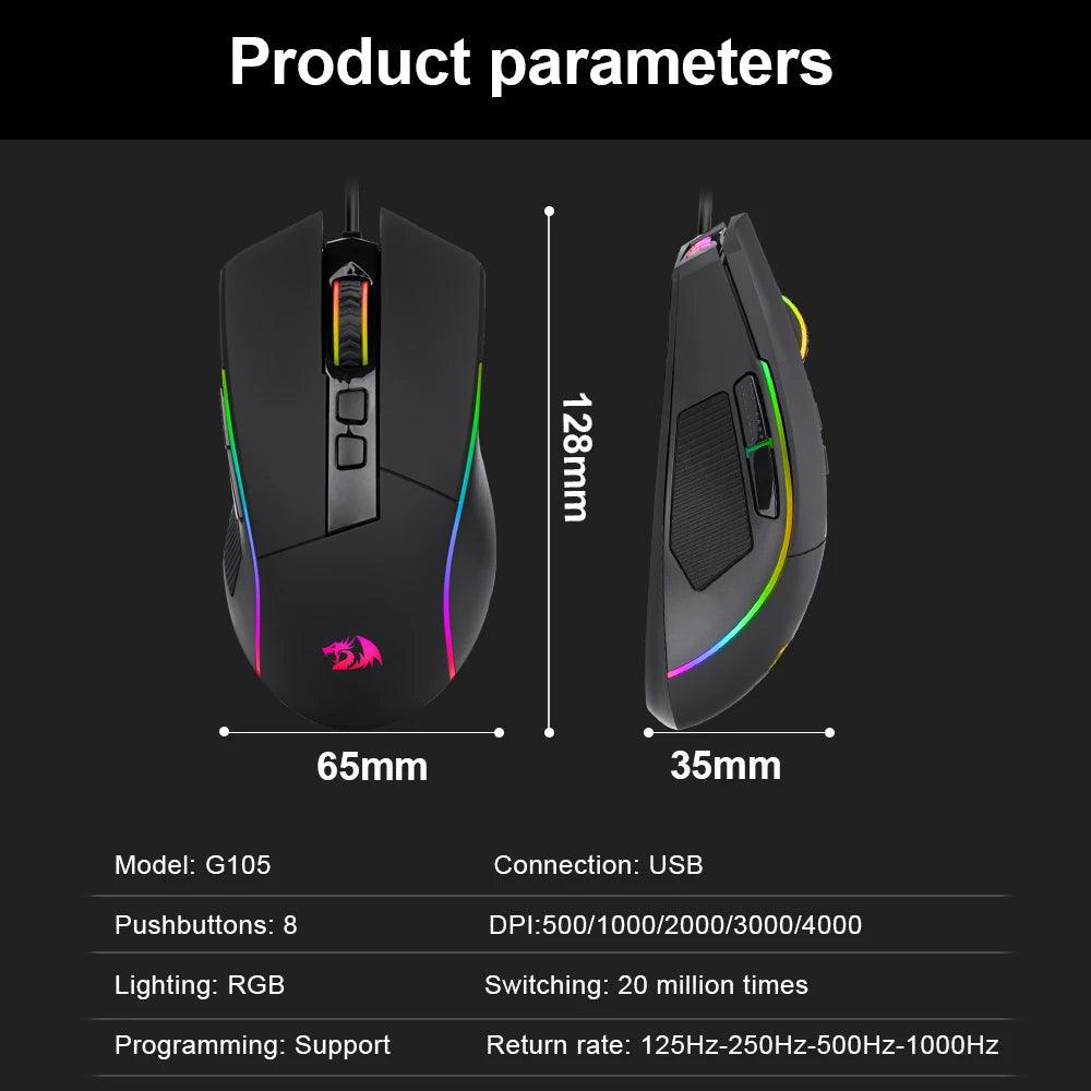 REDRAGON Lonewolf G105 RGB USB Wired Gaming Mouse - GENESIZ GAMING