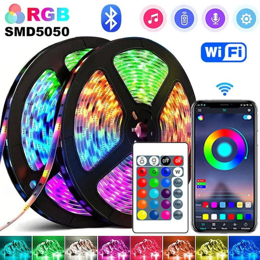 RGB 5050 Led Strip Lights 5V USB 24Keys Bluetooth Wifi Control Flexible Ribbon Color Change Led Lamp Tape for Room Decoration - GENESIZ GAMING