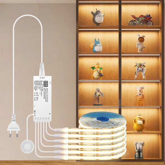 Under Cabinet Collection Display COB LED Strip Light Bookcase Wardrobe Closet Lamp Tape Penetrable Wood Dimmable Touch Sensor - GENESIZ GAMING