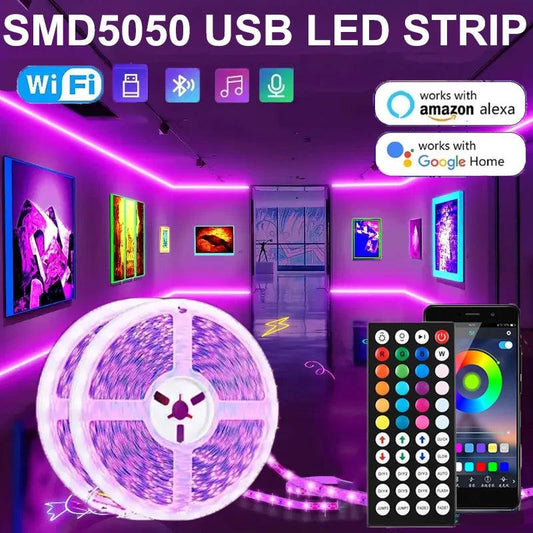 USB 1-30M LED Light Strip RGB 5050 Bluetooth Wifi APP Control Luces Led Light Strip Lighting Music Sync for Party PC TV Living R - GENESIZ GAMING