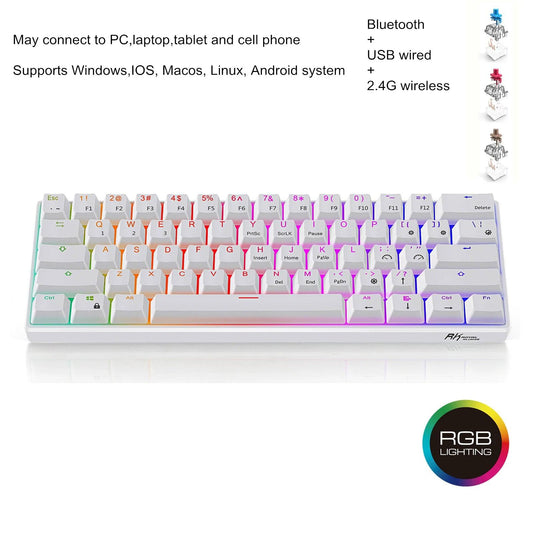 White Black Compact Mechanical Keyboard TKL RK 61 Keys 2.4G Wireless Bluetooth 60% RGB Office keyboards Blue Brown Red Switch - GENESIZ GAMING